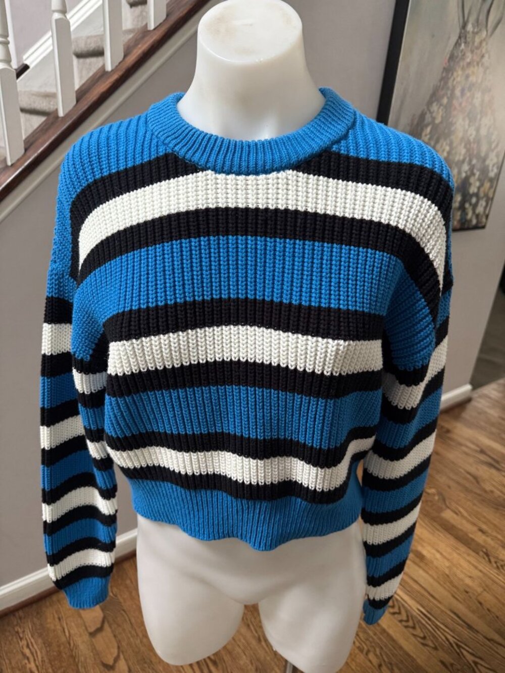 A.L.C. Matthews Cotton Knit Sweater Blue Black White Stripe XS - Picture 2 of 3